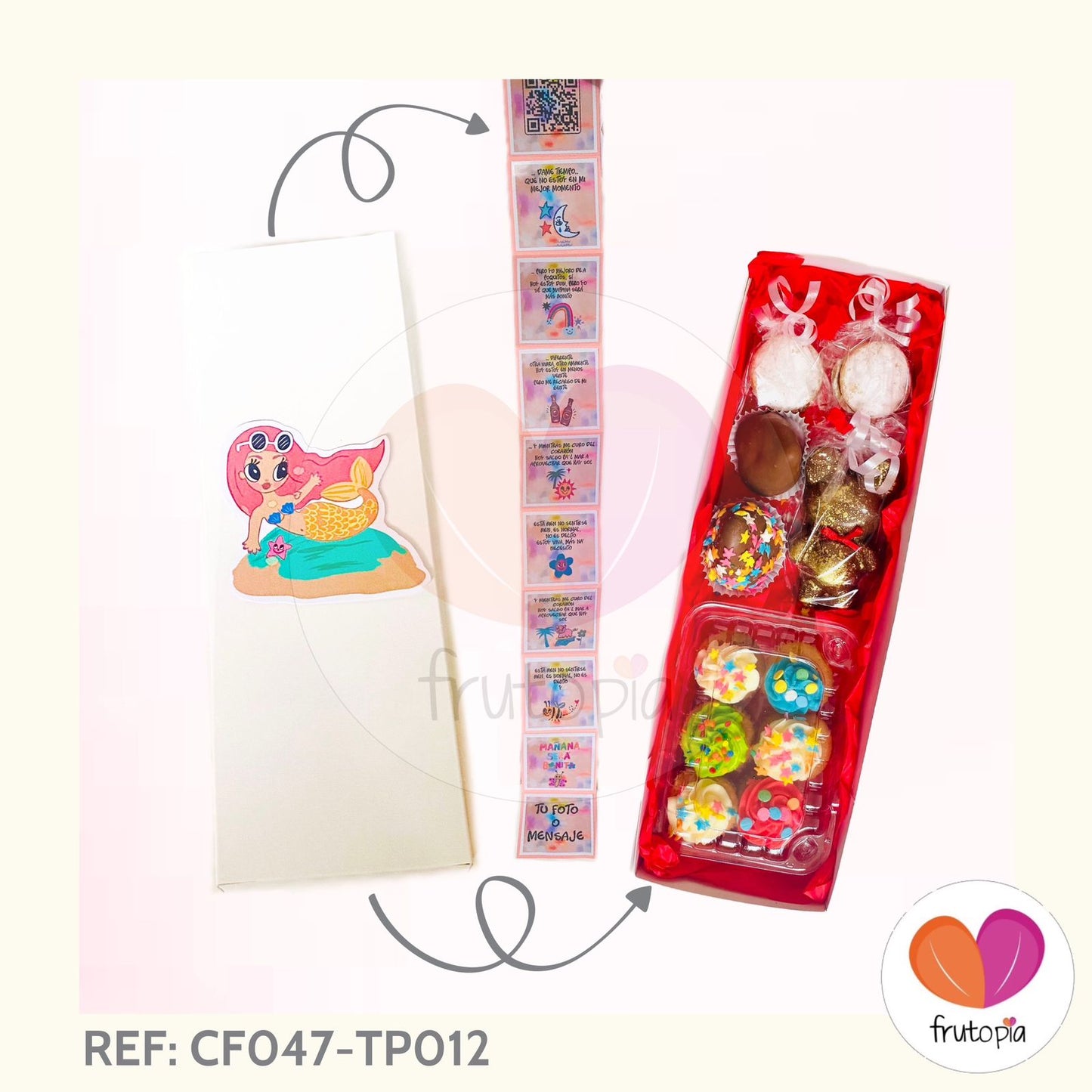 Caja de pasabocas fresas de chocolate, alfajores, chocolate y minicupcakes REF: CF047-TP012