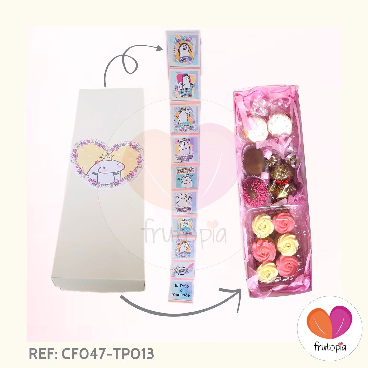 Caja de pasabocas fresas de chocolate, alfajores, chocolate y minicupcakes REF: CF047-TP013