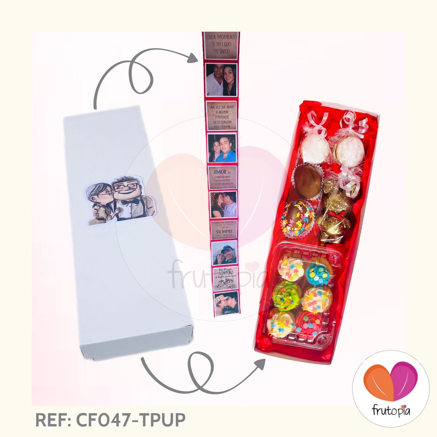 Caja de pasabocas fresas de chocolate, alfajores, chocolate y minicupcakes REF: CF047-TPUP