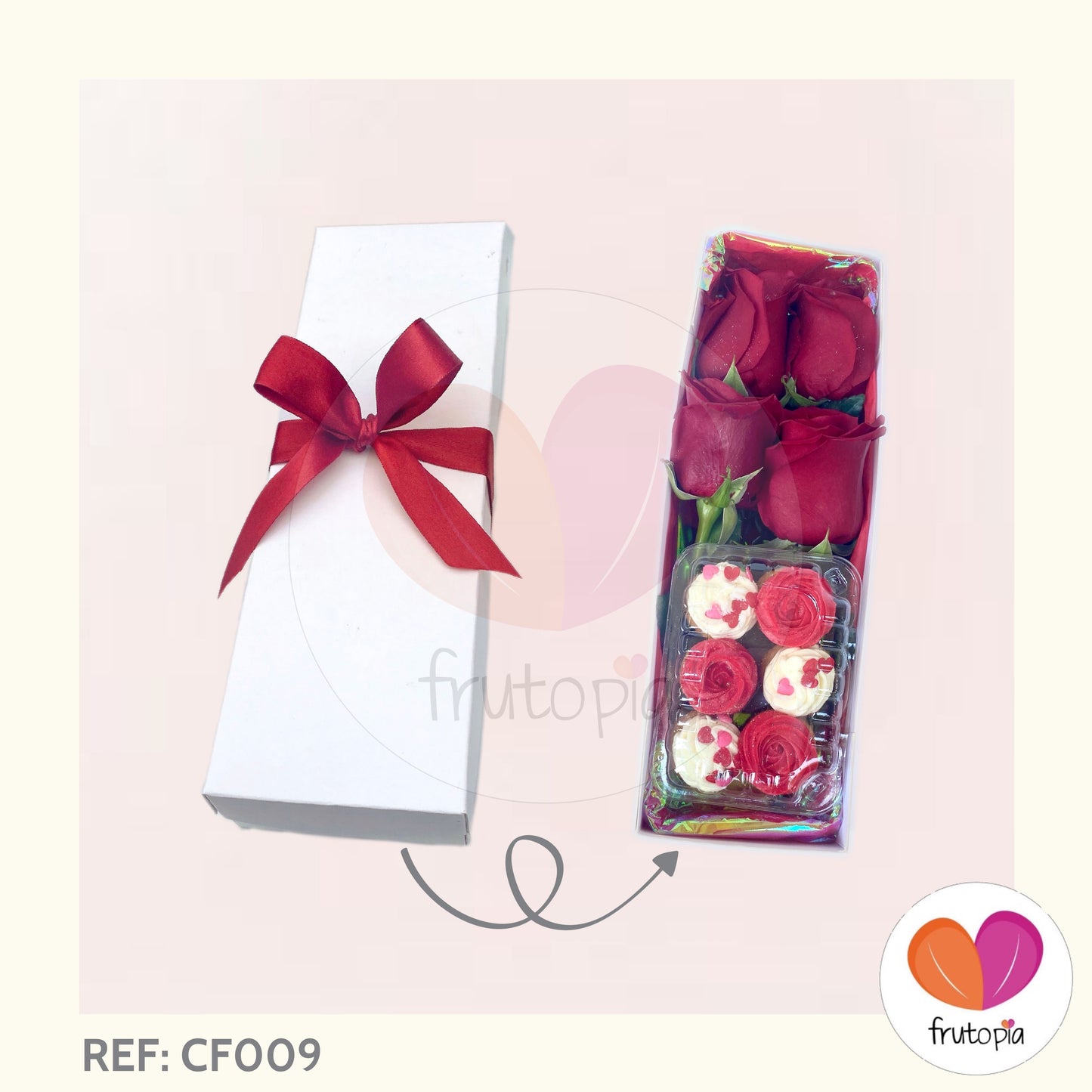 Caja con rosas y minicupcakes REF: CF009