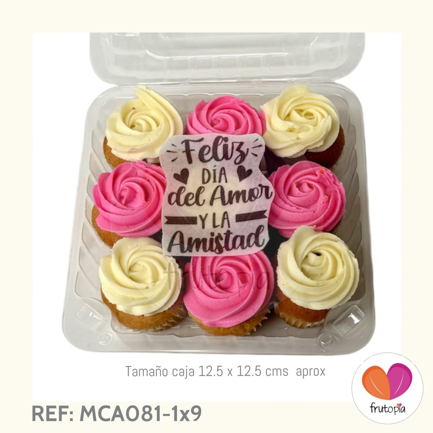 3 cajitas x 9 minicupcakes REF: MCA081-1X9 FELIZ DIA DEL AMOR Y LA AMISTAD